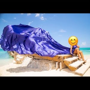 ROYAL PURPLE SATIN FLYING DRESS PHOTOSHOOT DRESS Very Long Train Santorini style